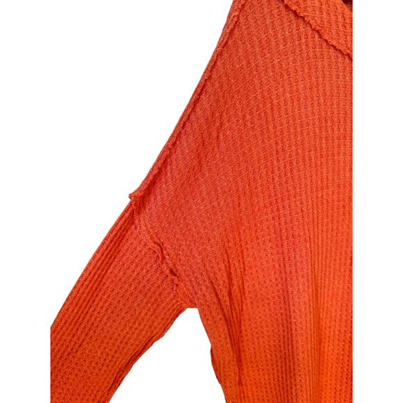 FREE PEOPLE North Shore Thermal Tunic Top Size Small Corral Orange Waffle Knit - Picture 5 of 11